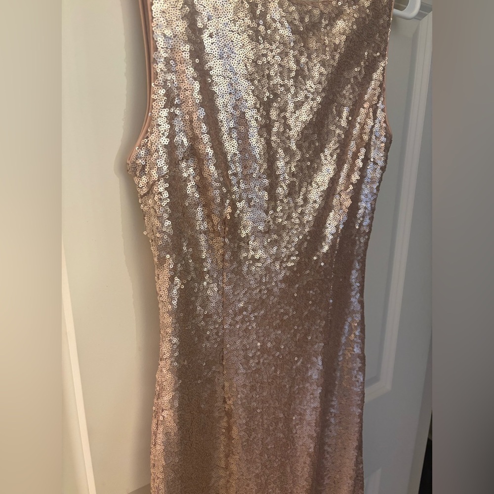 Lulu’s High Neck Cowl Back Maxi Sequin Dress, Gold/Tan, Size S - Picture 2 of 14